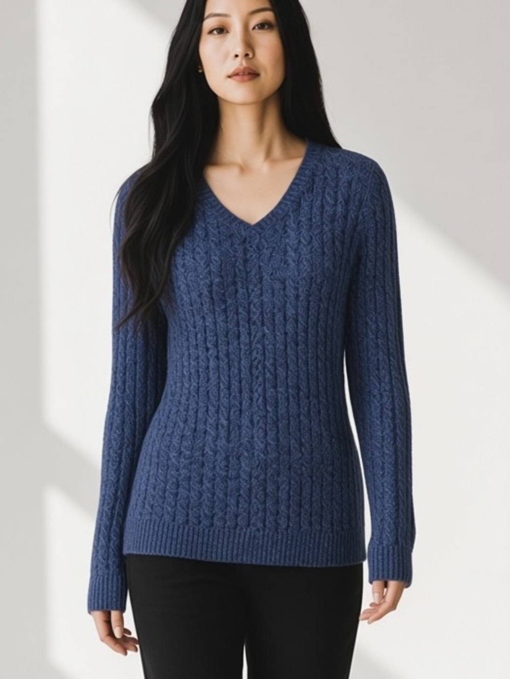 Fisherman Cable Knit In Navy Marl Cotton Sweater Croft & Barrow Preppy